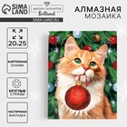 Алмазная мозаика на новый год с частичным заполнением «Рыжий кот», 20×25 см, набор для творчества - Фото 1