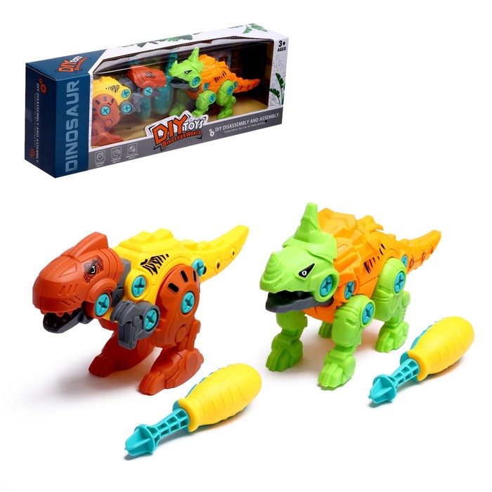 Конструктор винтовой «Мир динозавров», набор 2 штуки, 2 отвёртки 4 карточки, 50 деталей - Фото 1