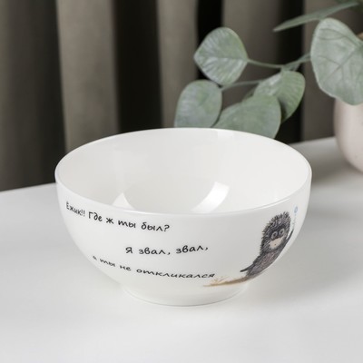 Салатник Quinsberry «Ёжик в тумане», 610 мл, d=14 см, фарфор, белый