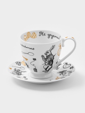 Чайная пара Quinsberry «Безумное чаепитие», чашка 440 мл, блюдце d=17 см, фарфор, белая