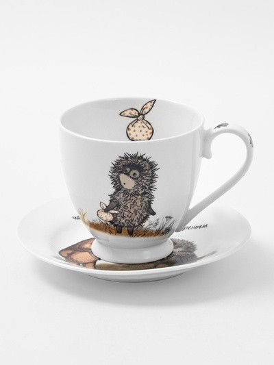 Чайная пара Quinsberry «Ёжик в тумане», чашка 440 мл, блюдце d=16 см, фарфор, белая