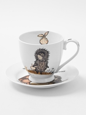 Чайная пара Quinsberry «Ёжик в тумане», чашка 440 мл, блюдце d=16 см, фарфор, белая