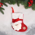 Мягкая подвеска "Носок - Дед Мороз с пушком" 13х17 см, бело-красный - фото 9450566