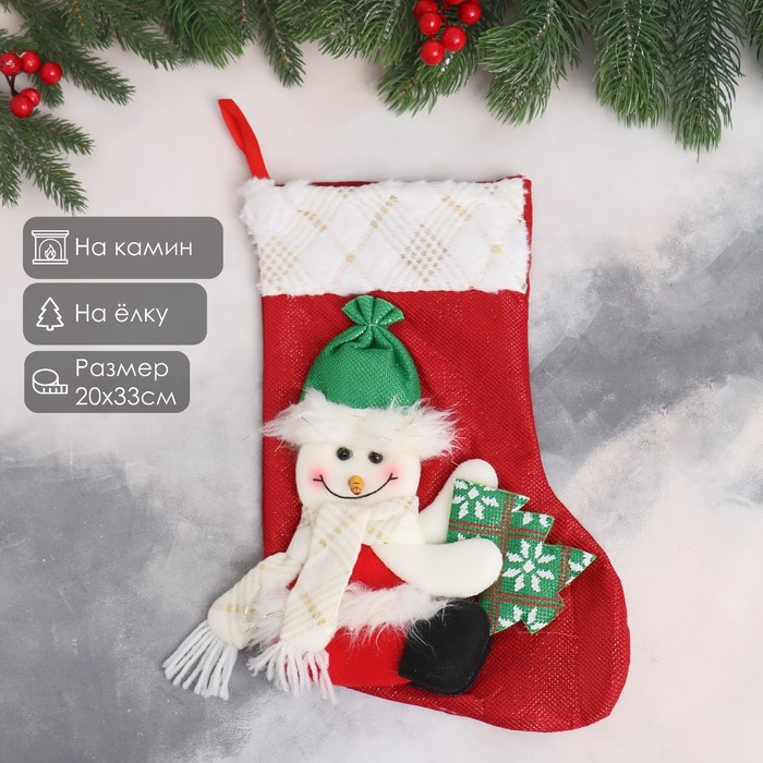 Подвеска на ёлку «Снеговик с ёлочкой», мягкая, 20×33 см, красный - Фото 1