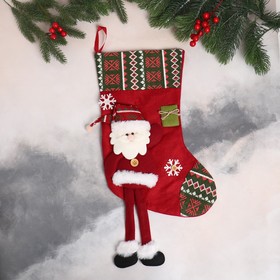 Мягкая подвеска "Носок - Дед Мороз с длинными ножками" 26х40 см, зелёно-красный