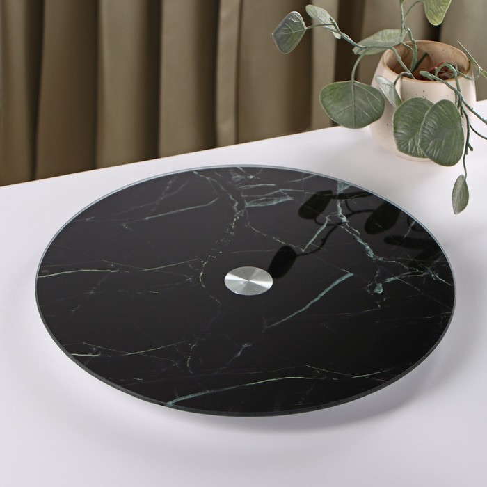 Подставка стеклянная для торта вращающаяся Доляна «Марбл чёрный», d=32 см, цвет чёрный - фото 1907324689
