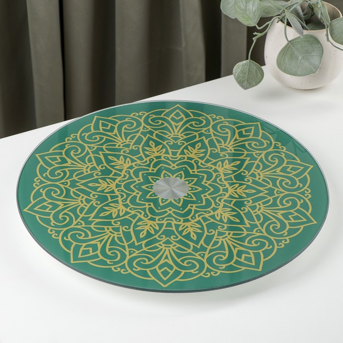 Подставка стеклянная для торта вращающаяся Magistro «Восток», d=32 см, цвет зеленый - Фото 1