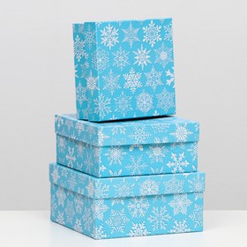 Набор коробок 3 в 1 "Снегопад на голубом", 19 х 19 х 9,5 - 15,5 х 15,5 х 6,5 см