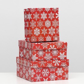 Набор коробок 3 в 1 "Снегопад на красном", 19 х 19 х 9,5 - 15,5 х 15,5 х 6,5 см