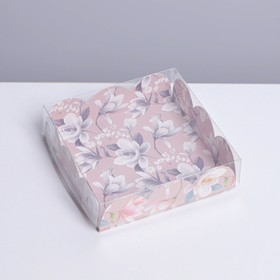 Коробка для печенья, кондитерская упаковка с PVC крышкой, «Цветы», 10.5 х 10.5 х 3 см