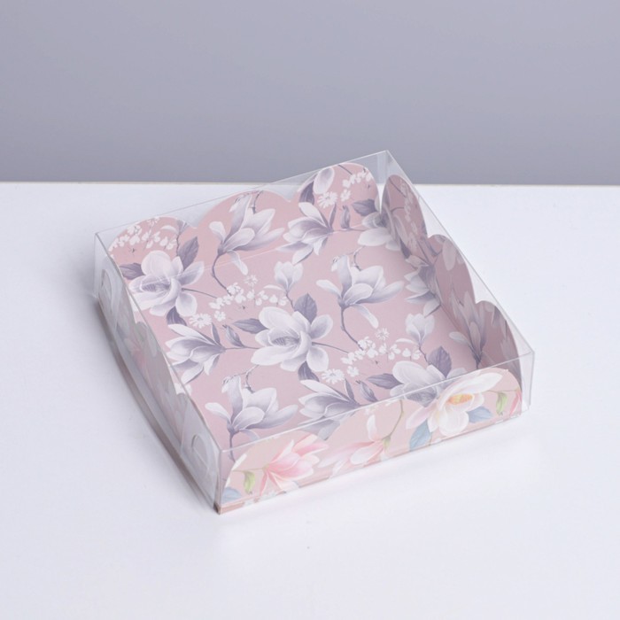 Коробка кондитерская с PVC-крышкой, упаковка, «Цветы», 10,5 х 10,5 х 3 см - Фото 1