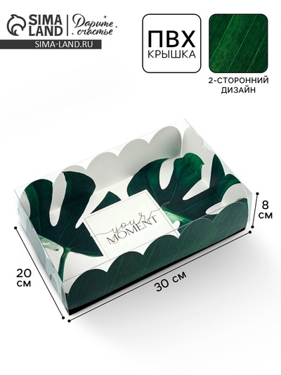 Коробка для печенья, кондитерская упаковка с пластиковой крышкой, «Эко», 20 х 30 х 8 см