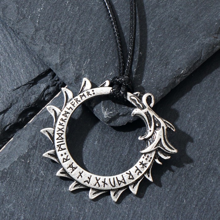 Кулон-амулет «Дракон» огненный, цвет чернёное серебро, 43 см - Фото 1