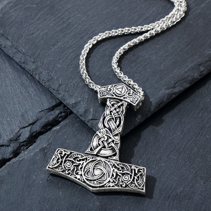 Кулон-амулет «Молот Тора» мьёльнир, цвет чернёное серебро, 60 см - Фото 1