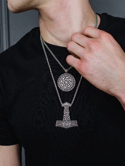 Кулон-амулет «Молот Тора», мьёльнир, цвет чернёное серебро, 60 см