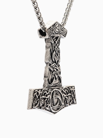 Кулон-амулет «Молот Тора», мьёльнир, цвет чернёное серебро, 60 см