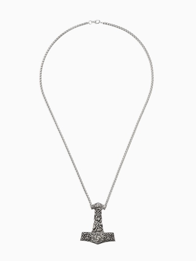 Кулон-амулет «Молот Тора», мьёльнир, цвет чернёное серебро, 60 см