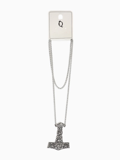 Кулон-амулет «Молот Тора», мьёльнир, цвет чернёное серебро, 60 см