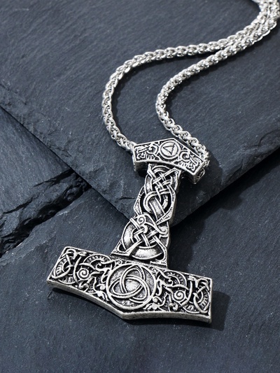 Кулон-амулет «Молот Тора», мьёльнир, цвет чернёное серебро, 60 см