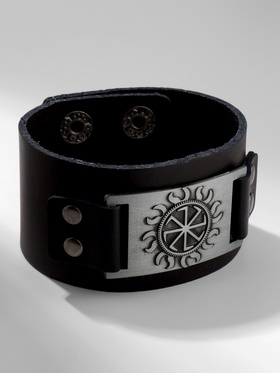Браслет-оберег «Коловрат» солнце, чёрный с чернёным серебром, 23 см