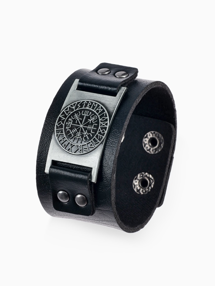 Браслет-оберег «Компас Викинга», чёрный с чернёным серебром, 23 см - Фото 1