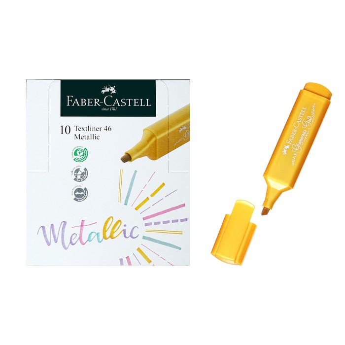 Маркер Текстовыделитель Faber-Castell TL 46 Metallic, мерцающий золотой, 1-5 мм, 154650 - Фото 1