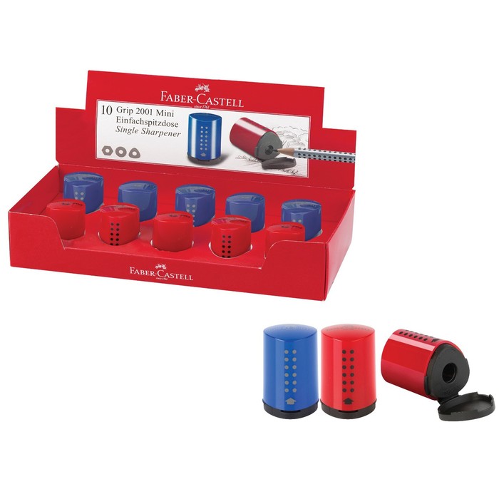 Точилка пластиковая Faber-Castell Grip 2001 Mini, 1 отверстие, контейнер, красно-синяя - Фото 1