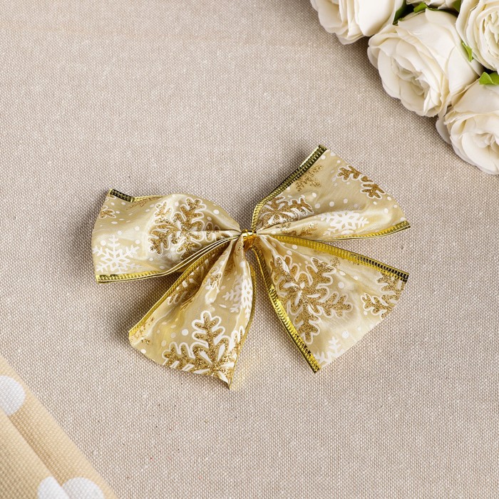 Бант праздничный "Снежинка", золотой, 14 х 10 см - Фото 1