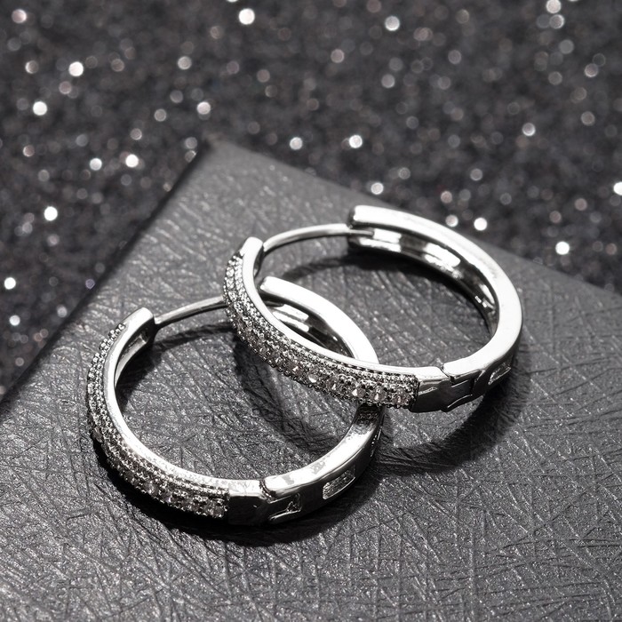 Серьги-кольца «Всплеск» ровная линия, цвет белый в серебре, d=2 - Фото 1