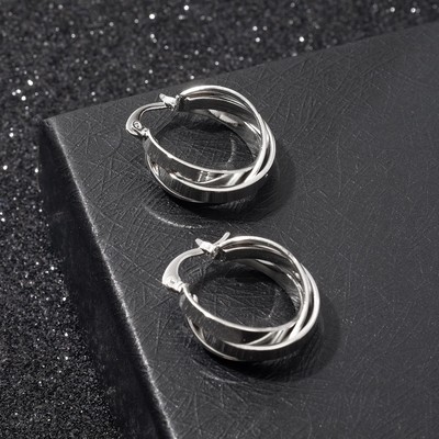 Серьги-кольца «Тринити» магистраль, , d=1.5 см, цвет серебро