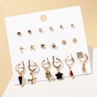 Набор серьги 9 пар «Цацки» клевер, звезда, ласточки, цветные в золоте - Фото 1