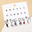 Набор серьги 9 пар «Цацки» клевер, звезда, ласточки, цветные в серебре - Фото 1