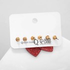 Серьги QF LOVE, набор 3 пары, сердечки, красные, золотой - Фото 1
