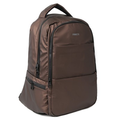 3190 Рюкзак с USB, 2 отдела на молнии,  цвет коричневый 14х28х45см