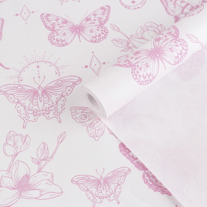 Бумага упаковочная крафт белый «Бабочки», 0,68 x 8 м - Фото 1