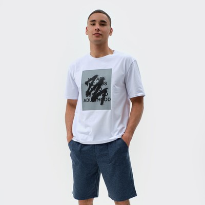 Футболка мужская MINAKU "Text" цвет белый, р-р 52