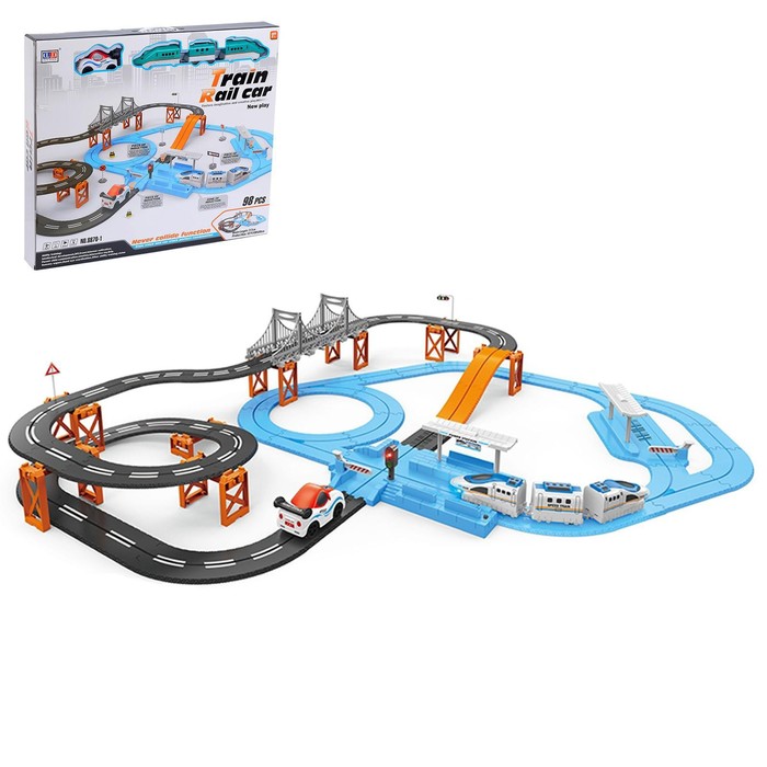 УЦЕНКА (помята упаковка) Автотрек железная дорога «Большое путешествие», с машинкой и поездом, перекресток, светофор - Фото 1