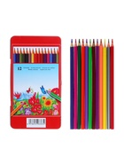 Карандаши цветные акварельные 12 цветов, корпус деревянный, шестигранные, в металлической коробке - Фото 1