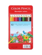 Карандаши цветные акварельные 12 цветов, корпус деревянный, шестигранные, в металлической коробке - Фото 6