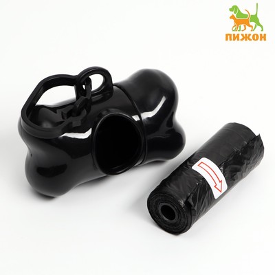 Контейнер-косточка с мешками для уборки (рулон 15 пакетов 29×21 см), чёрный