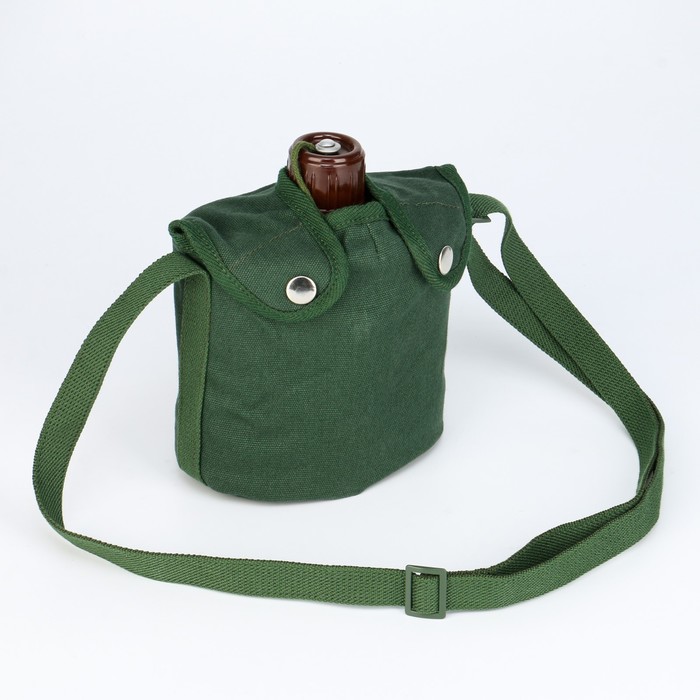 Фляжка армейская походная Adventure, 1 л, для воды, с котелком, металл, зелёный чехол - Фото 1