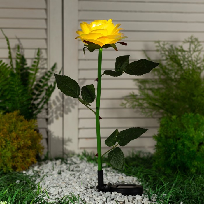 Садовый светильник на солнечной батарее «Роза жёлтая», 75 см, 5 LED, свечение белое - фото 1900007905