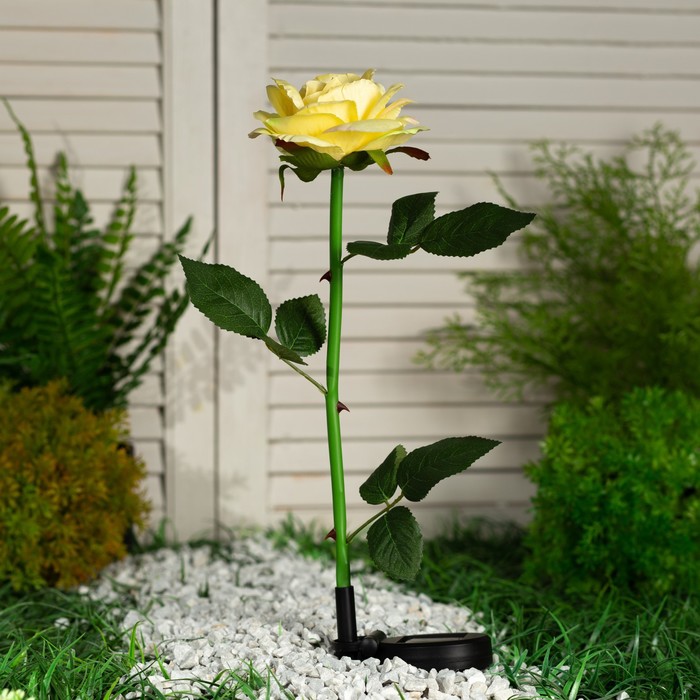 Садовый светильник на солнечной батарее «Роза жёлтая», 75 см, 5 LED, свечение белое - фото 1900007906
