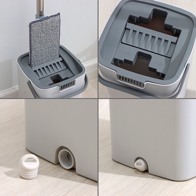 Швабра с отжимом и ведром Raccoon, ведро с отсеками, швабра плоская, 2 кармана, 32×12×142 см, дополнительная насадка из микрофибры