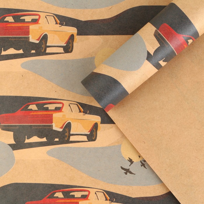 Бумага упаковочная крафтовая «Car», 50 × 70 см