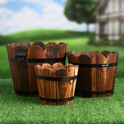 Набор кашпо для цветов, 18×15×12 см, деревянный, 3 шт.