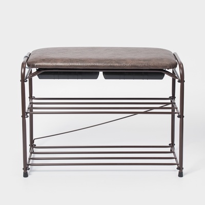 Подставка для обуви с сиденьем, с ящиком, 65 см, коричневая