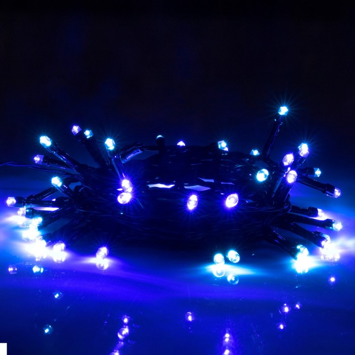 Гирлянда «Нить» 5 м, IP44, тёмная нить, 50 LED, свечение синее/аквамарин, 2 режима, солнечная батарея - фото 1905878649