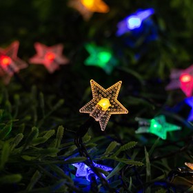 Гирлянда «Нить» 4.5 м с насадками «Звёзды», IP44, тёмная нить, 30 LED, свечение мульти, 2 режима, солнечная батарея