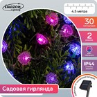 Гирлянда «Нить» 4.5 м с насадками «Сердца», IP44, тёмная нить, 30 LED, свечение синее/фиолетовое/розовое, 2 режима, солнечная батарея - фото 4792937